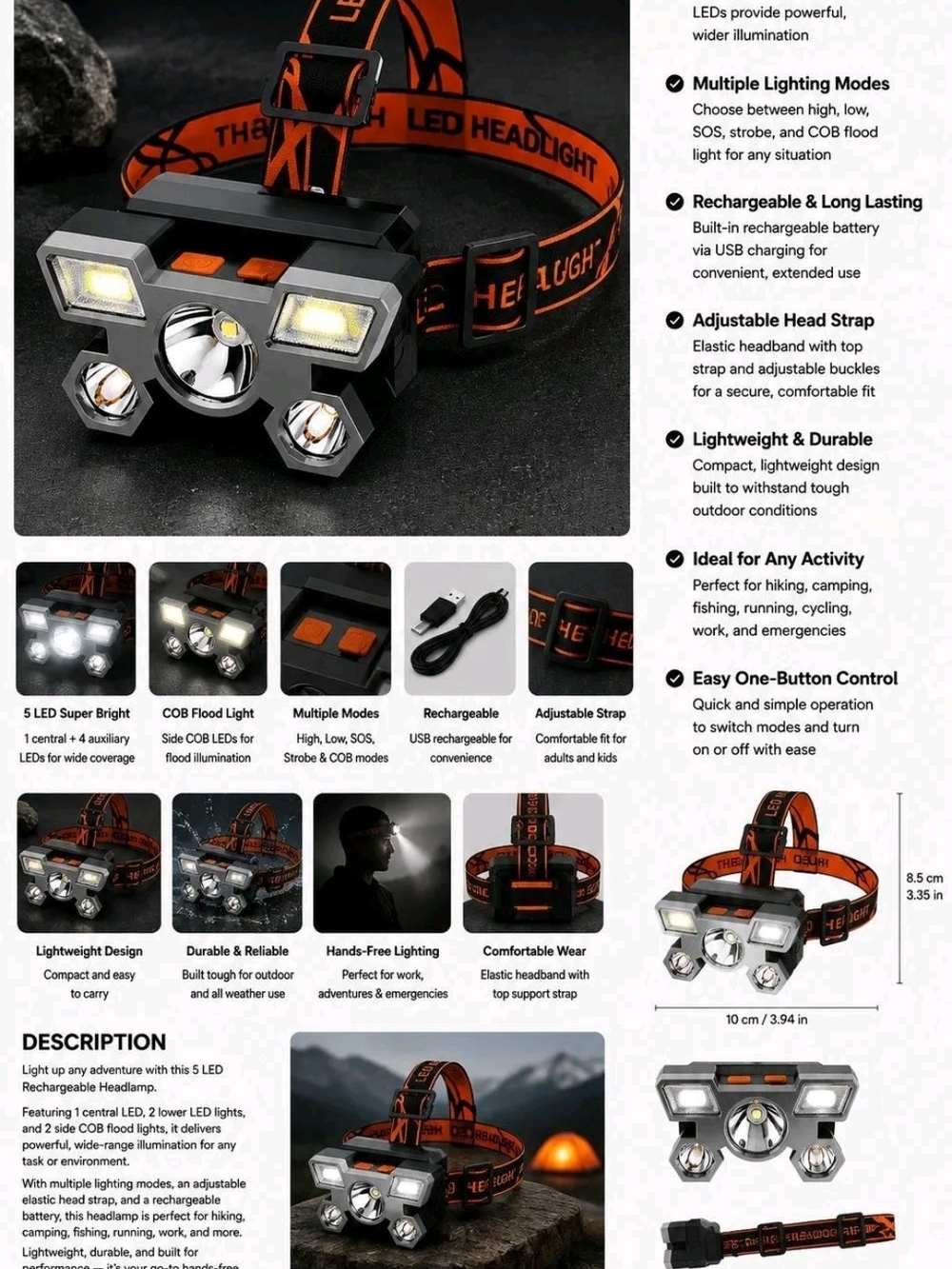 Rechargeable LED Headlamp Headlight -